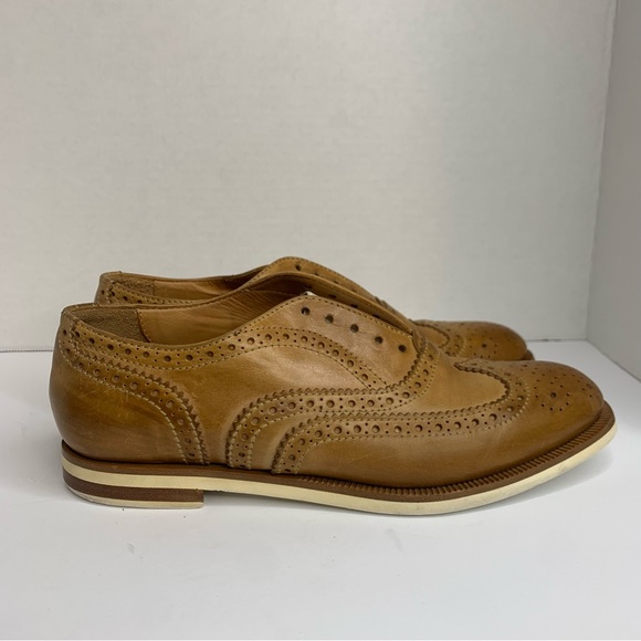 Rag & Bone Cognac Leather Brogue Slip On No Lace Wingtips Oxford Shoes 37.5 - Picture 3 of 12